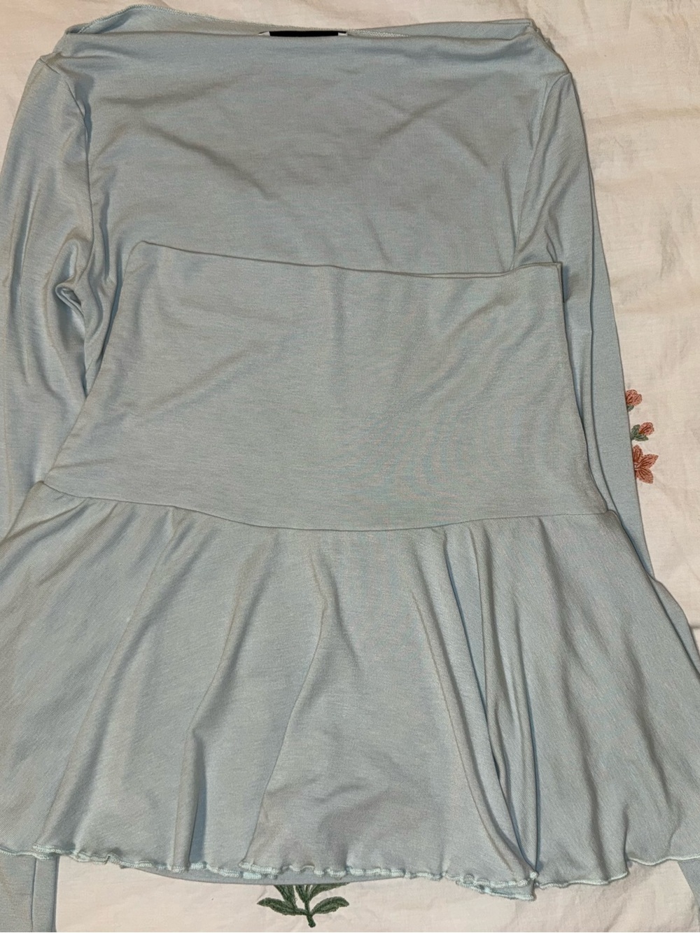 Light Blue Peplum Long Sleeve Top